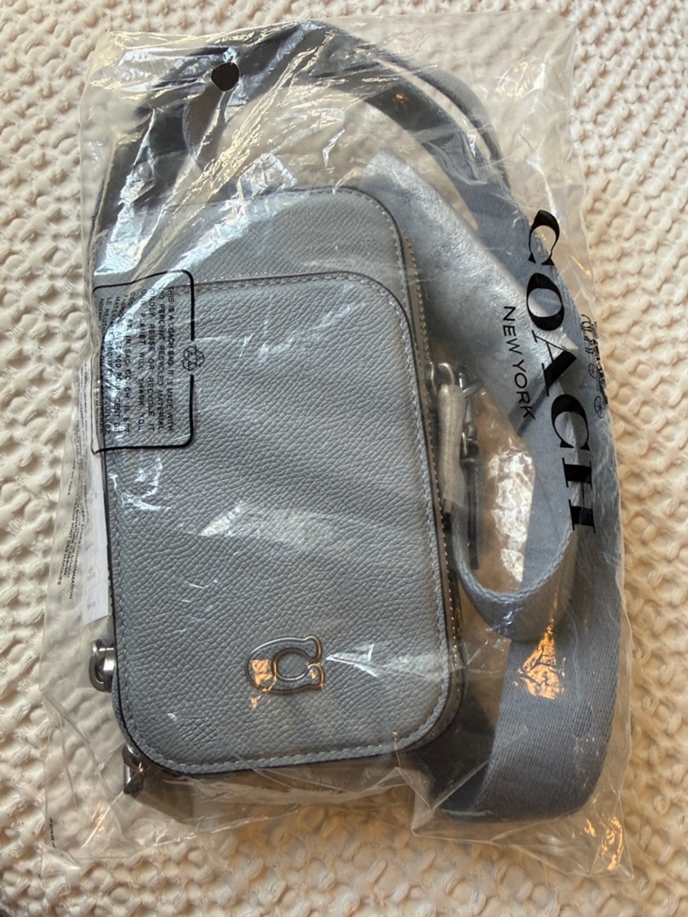 COACH Light Gray Pebbled Leather Belt Bag with Silver Hardware